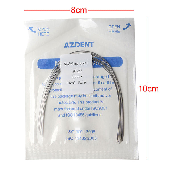 AZDENT Archwire Stainless Steel Oval Form Rectangular 0.016 x 0.022 Upper 10pcs/Pack - azdentall.com