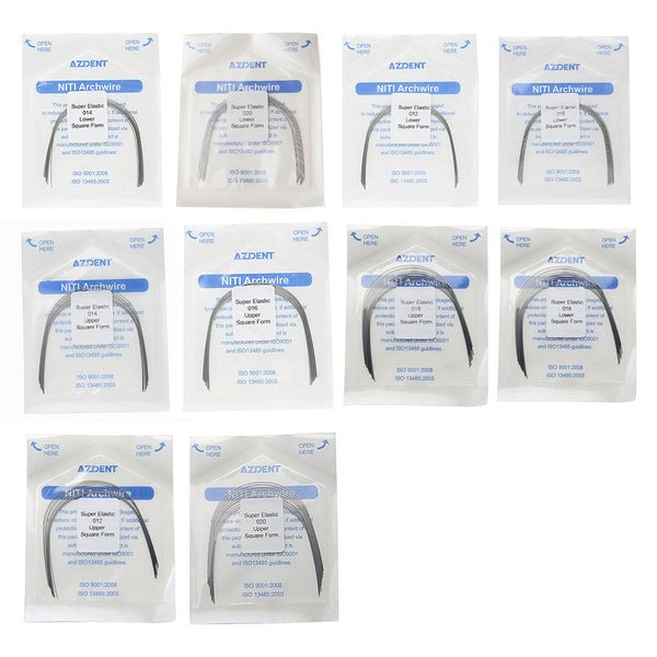 AZDENT Dental Orthodontic Archwires NiTi Super Elastic Square Round Full Size 10pcs/Pack - azdentall.com