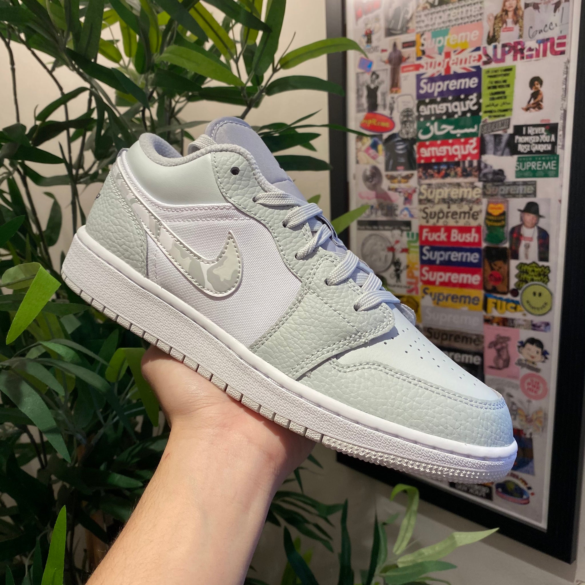 grey and white camo jordan 1