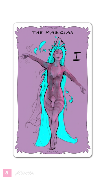 The Magician Tarot Card (Neon Kruppa Tarot) - Step by Step Drawing Process. Nude Art, Transmasculine Nude, Erotic Tarot, Handmade Tarot by Tobias Kruppa