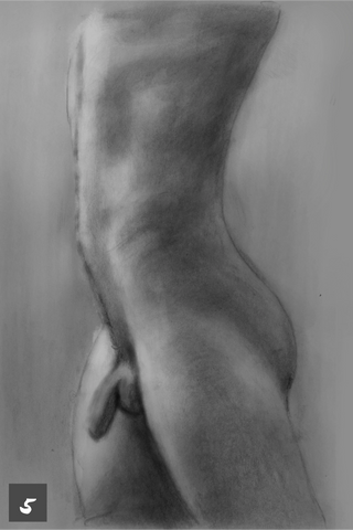 Male nude figure drawing by Tobias Kruppa (2023), pencil on paper with digitally added colours, step by step description