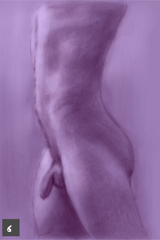 Male nude figure drawing by Tobias Kruppa (2023), pencil on paper with digitally added colours, step by step description