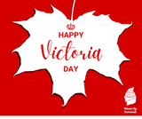 Upside down maple leaf with the words happy Victoria day