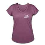 Women's Tri-Blend V-Neck T-Shirt (White Logo) - heather plum