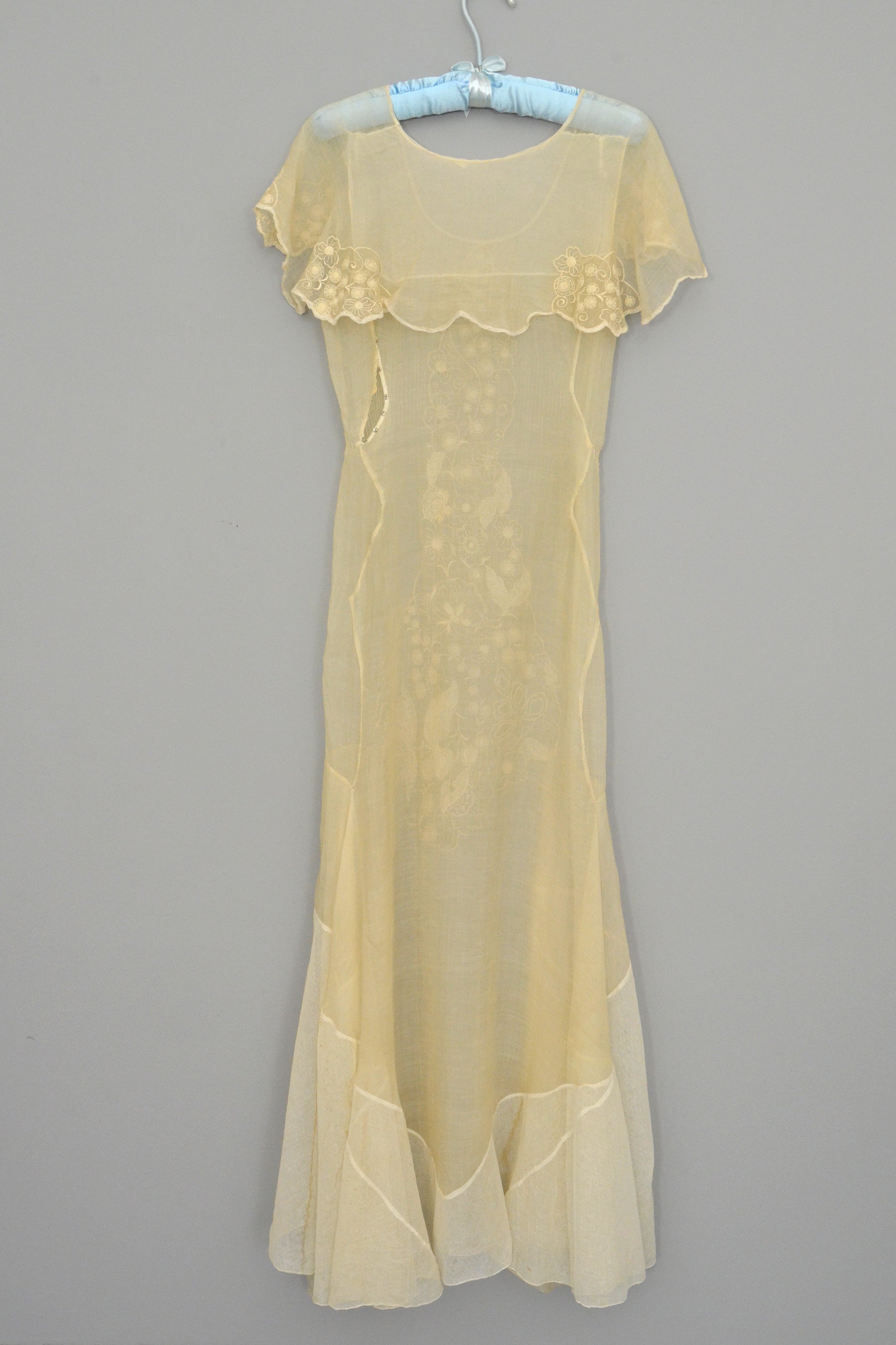 1920s 30s Deco Flapper Dress Gown | Sheer Gauzy Embroidered Organza ...