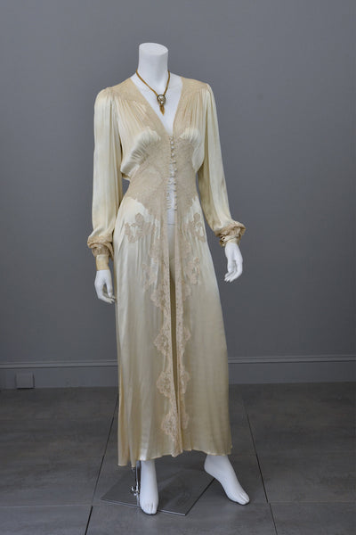 1930s vintage silk and lace robe deco negligee robe | VintageVirtuosa