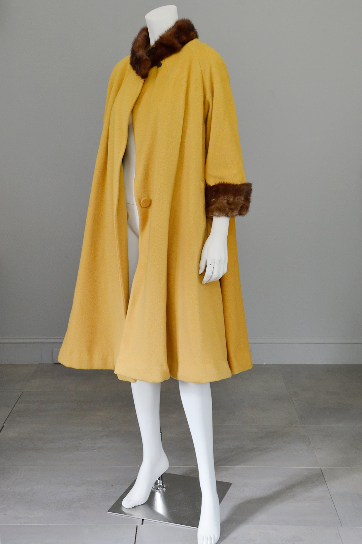 1950s 60s Mink Trim Goldenrod Swing Coat | VintageVirtuosa