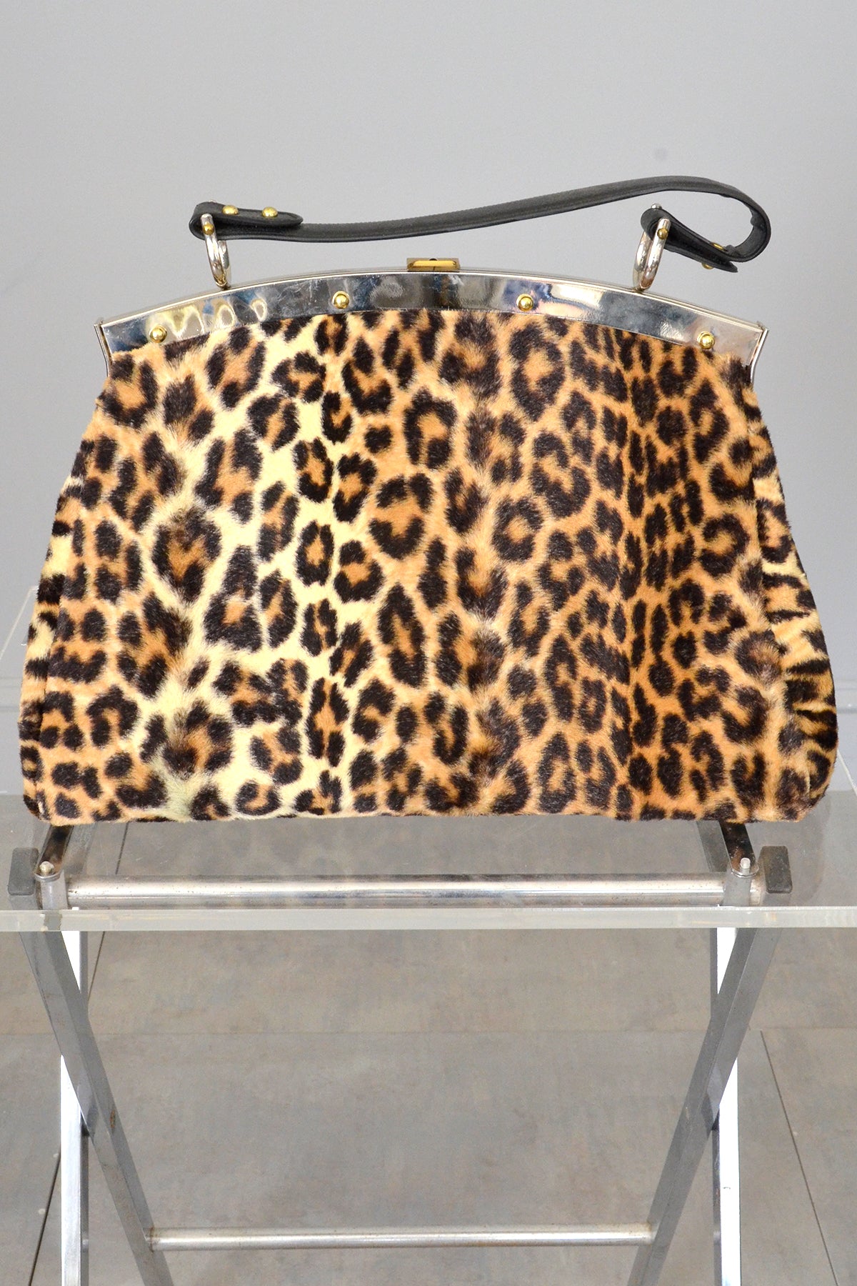 leopard print faux fur bag