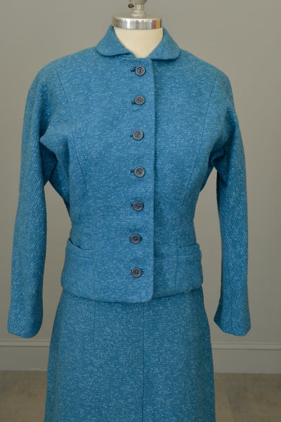 1950s Azur Blue Skirt Blazer Suit | VintageVirtuosa