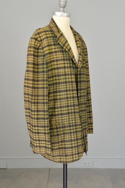 1950s Men's Olive Green Charcoal Grey Plaid Blazer Jacket Coat ...
