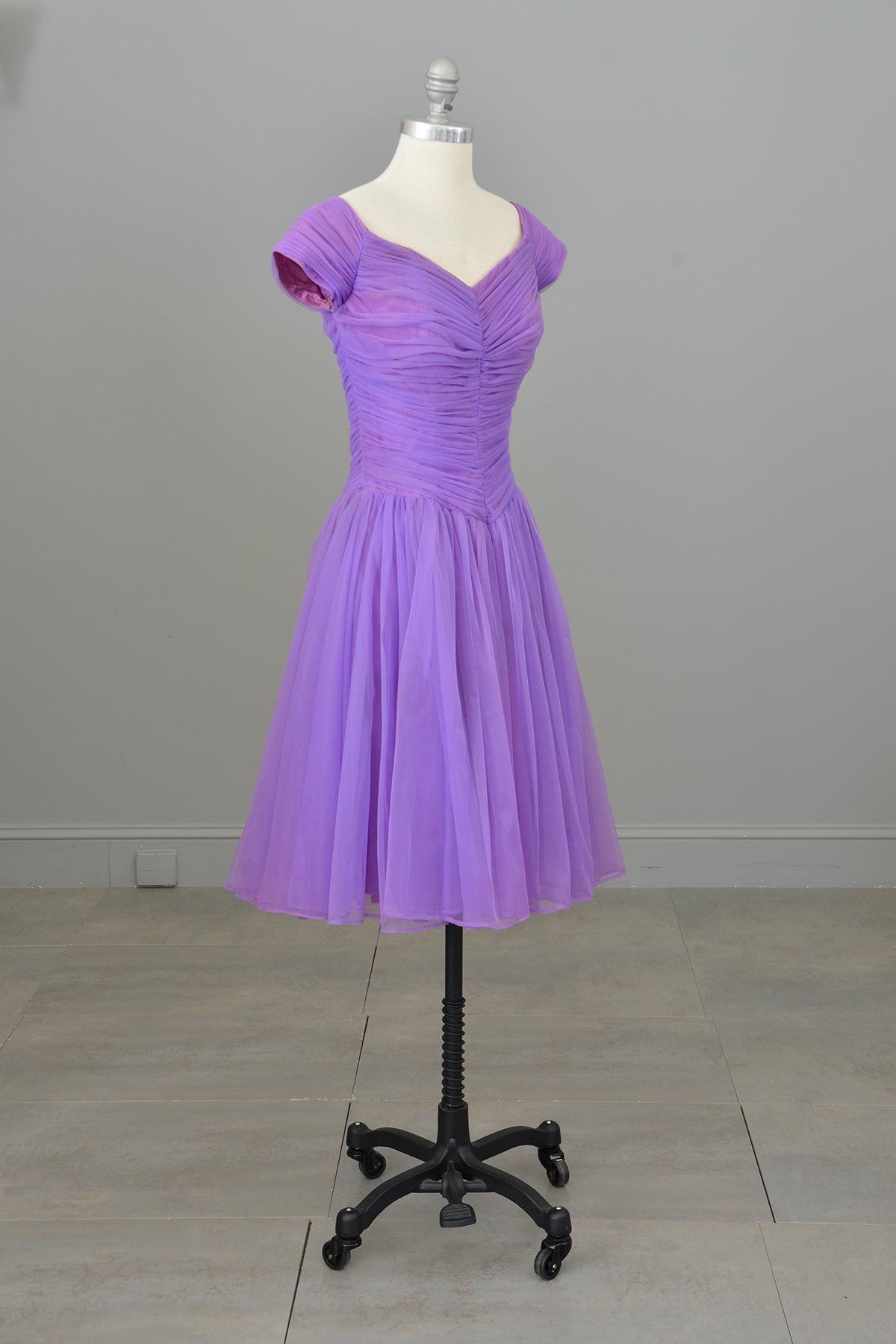 1960s 70s Vibrant Purple Ruched Party Dress | VintageVirtuosa