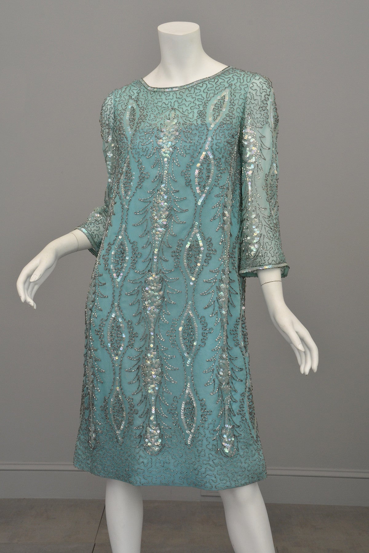 1960s Aqua Beaded Sequins MOD Party Dress | VintageVirtuosa