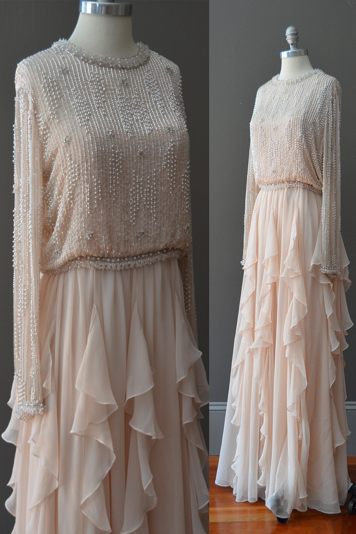 blush beaded maxi dress