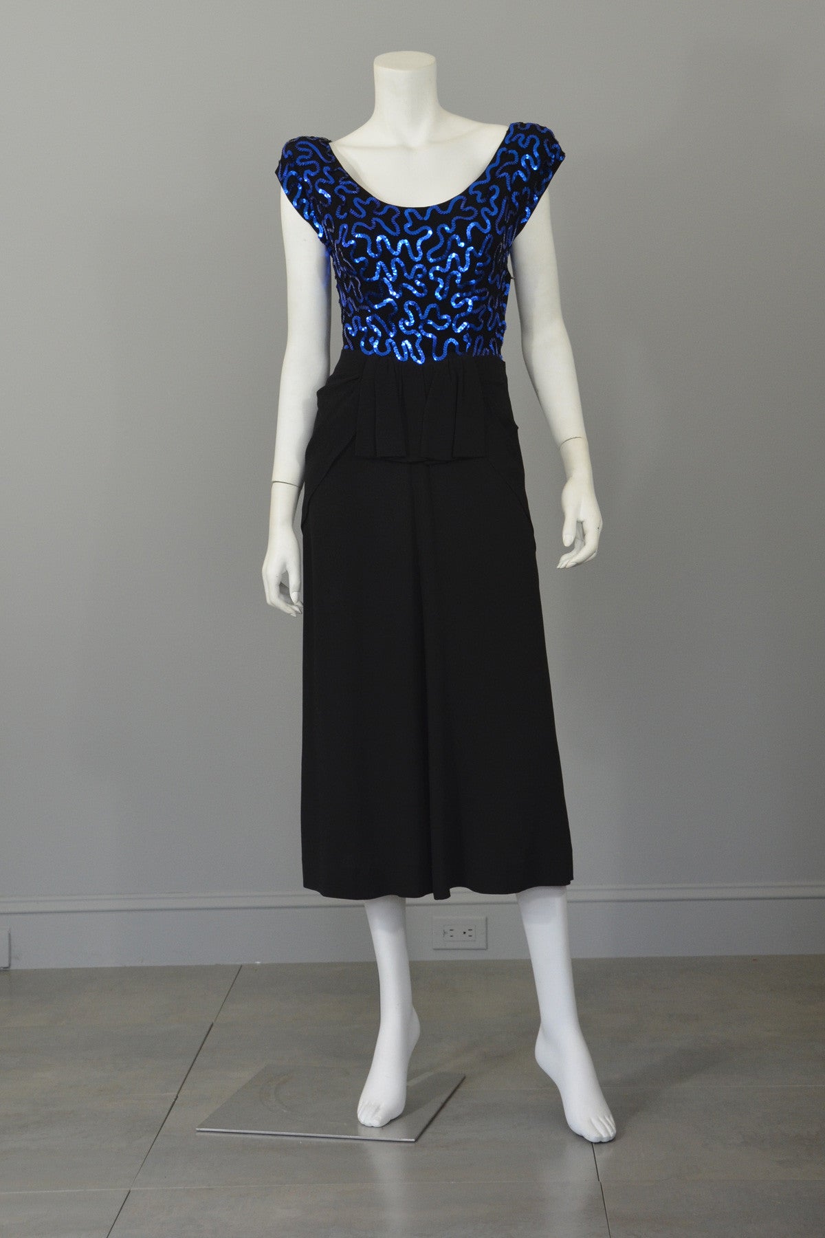 blue and black cocktail dress