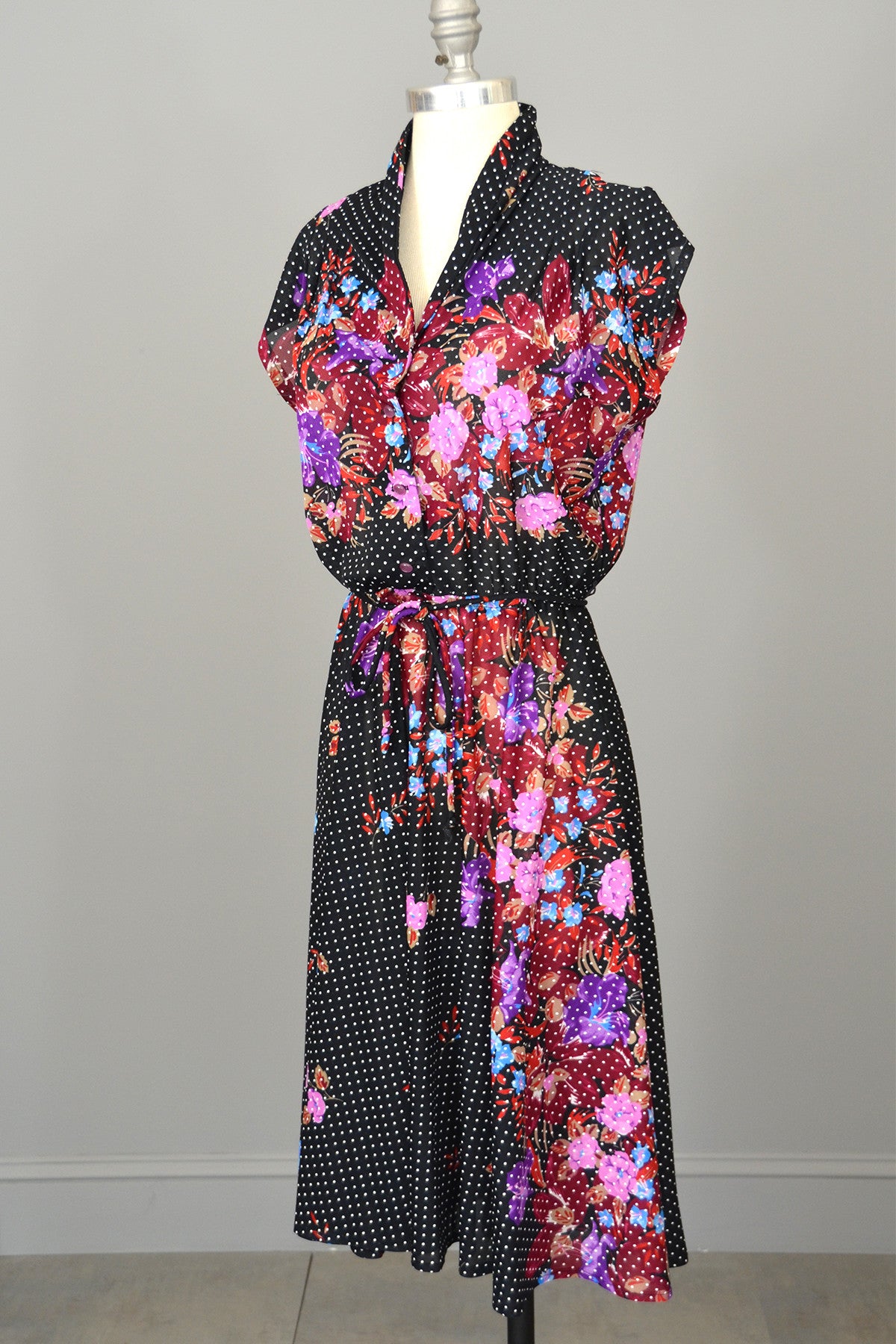 70s Vintage Novelty Floral Print Sheer Jersey Dress | VintageVirtuosa