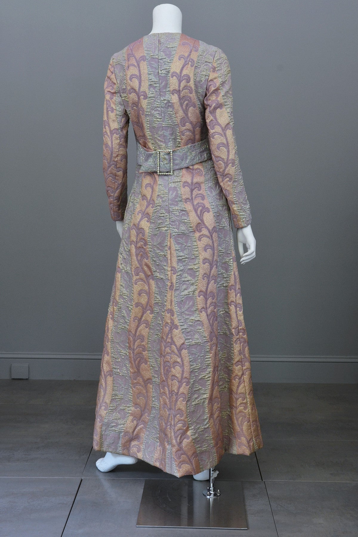 1960s 70s Lurex Brocade Maxi Evening Dress Coat XS | VintageVirtuosa