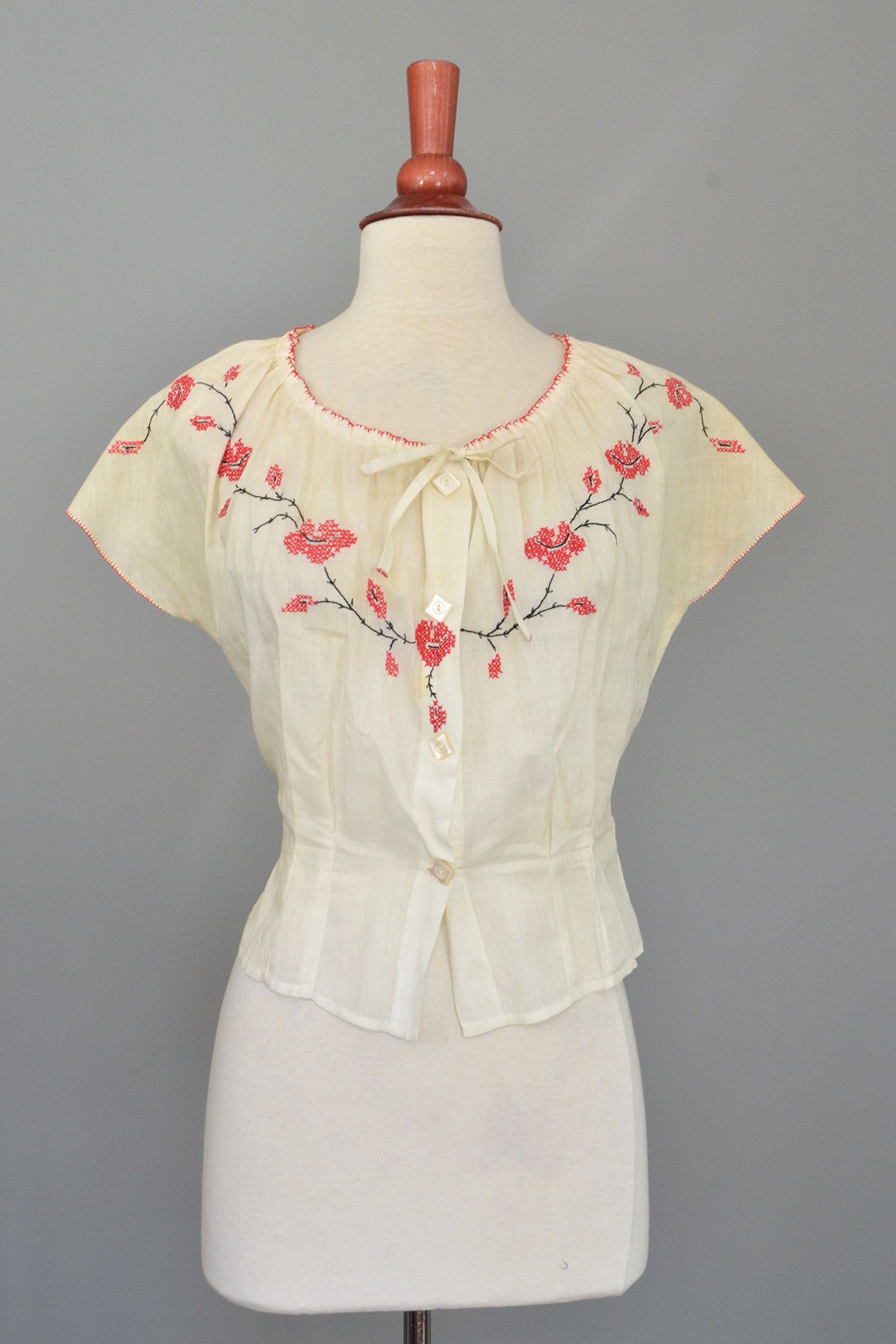 red and white peasant blouse