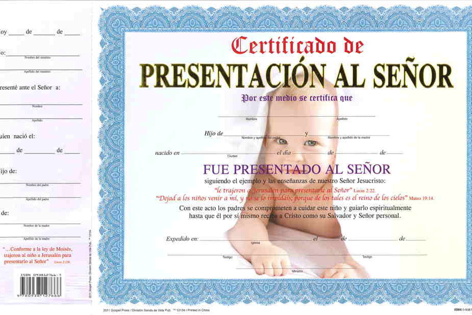 Certificados De Presentación Al Señor Variedad Niñas Niños Librería Evangélica De Carolina 