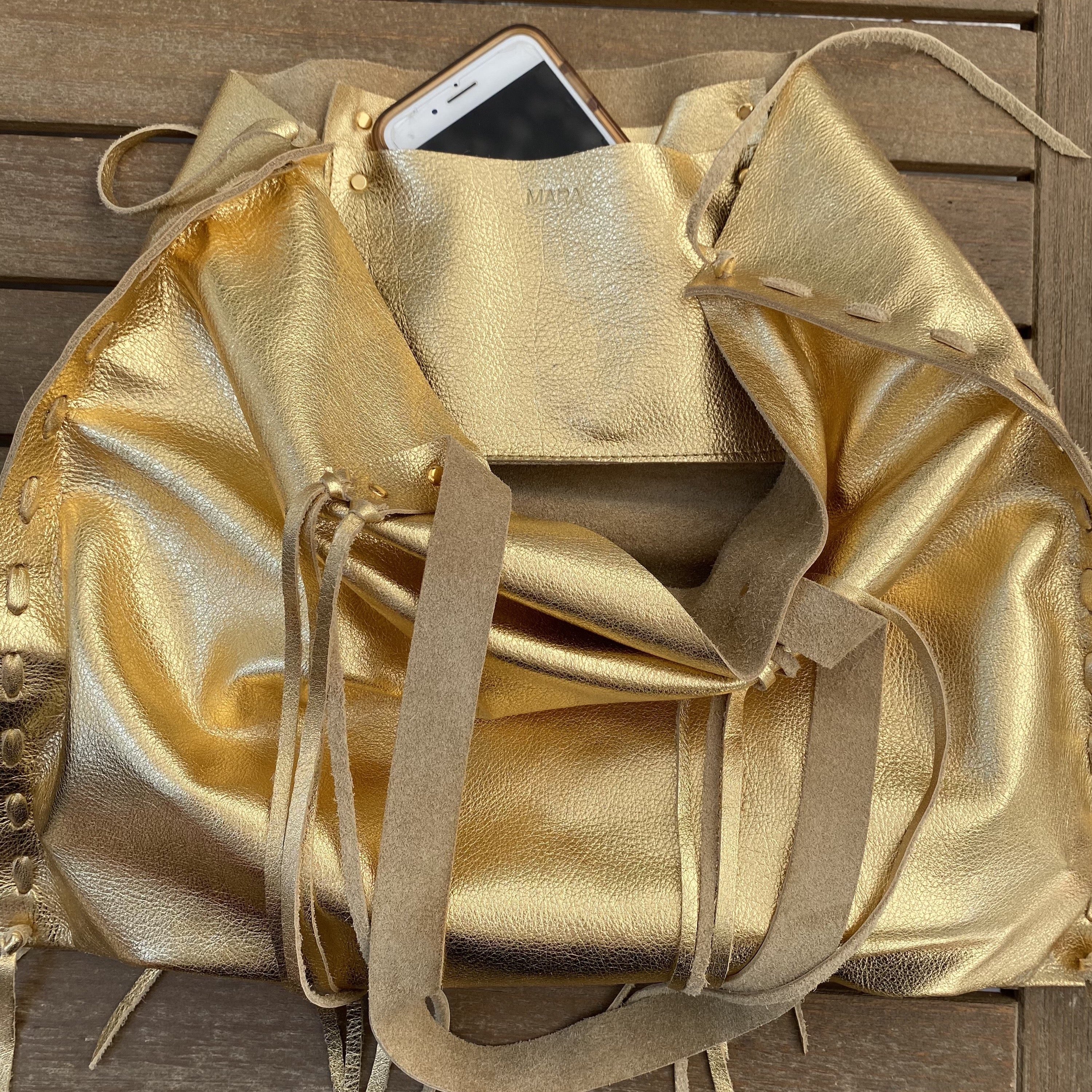 Fringe Tote - Gold Metallic Leather