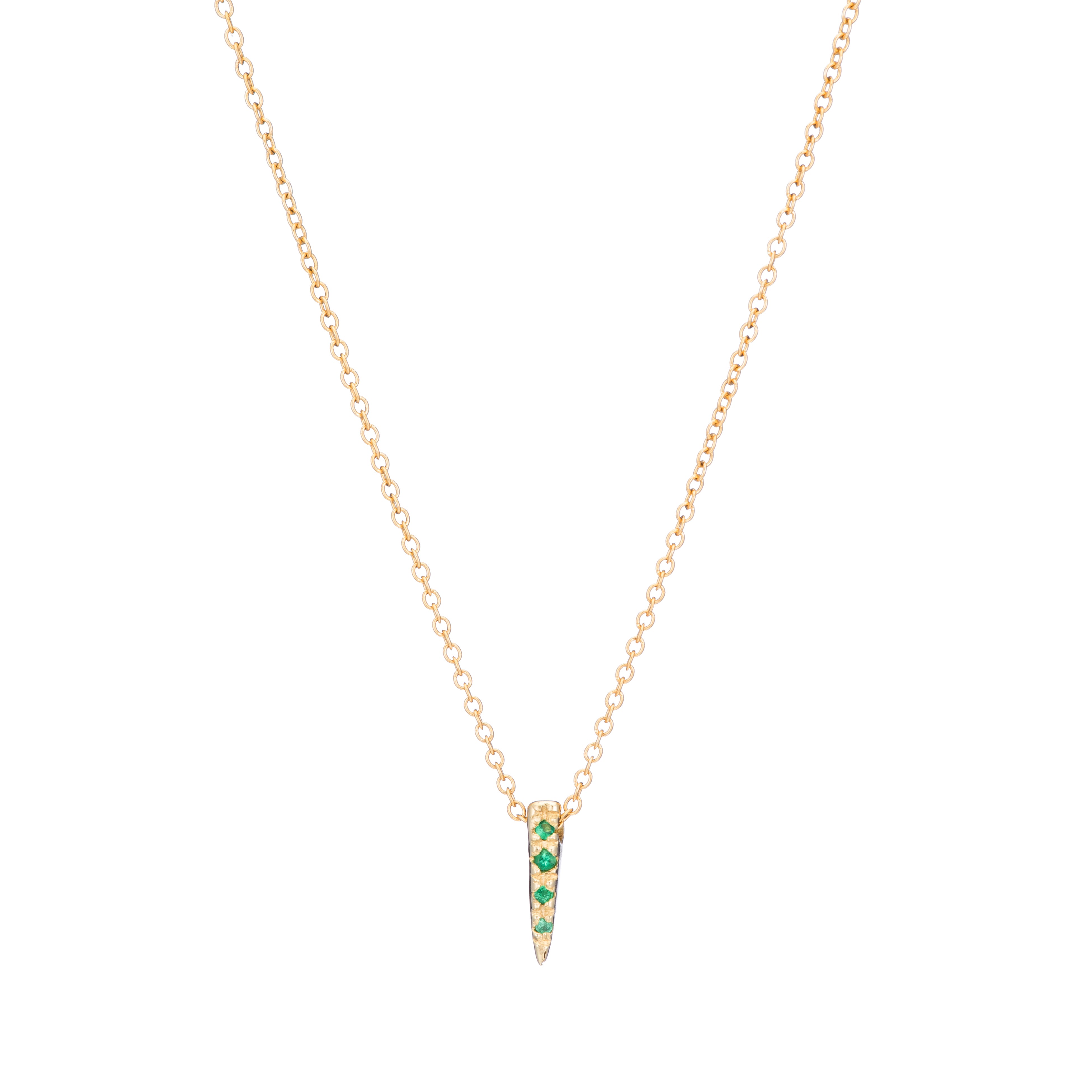 Emerald Pave Mini Horn Necklace - 18K Gold