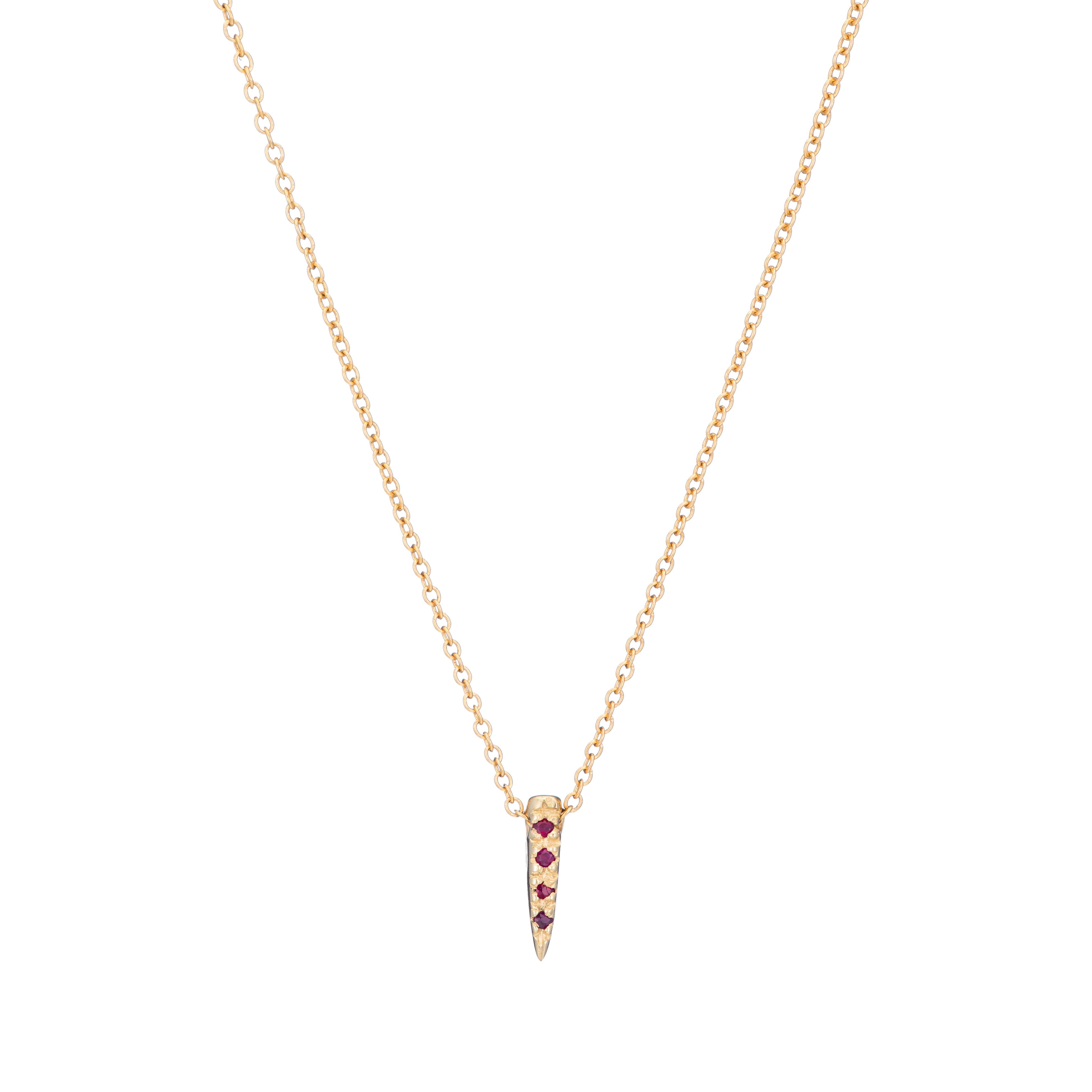 Ruby Pave Mini Horn Necklace - 18K Gold