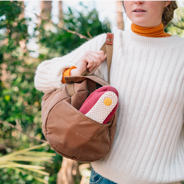 Packable shoes showing in carry bag