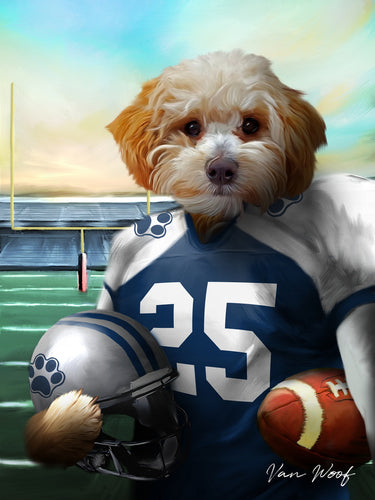 Custom American Football Pet Portrait . Seattle Jersey Dog 