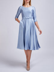 Serena Circle Long Dress Pale Blue Sandwashed Crepe Silk Satin