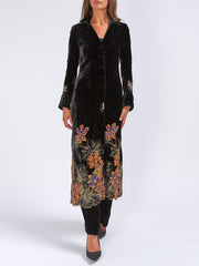 Long Swing Coat Black Gethin Silk Velvet