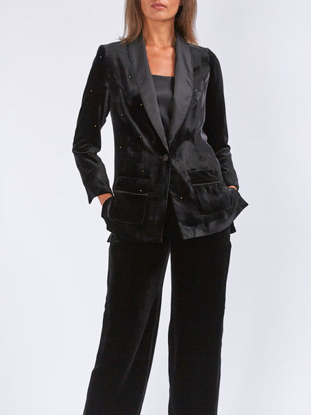 Lounge Jacket Black Crystal Silk Velvet