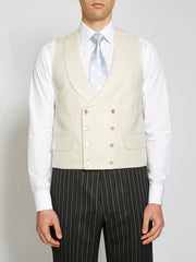 Ivory Randwick Double-Breasted 8-Button Shawl Lapel Piped Waistcoat