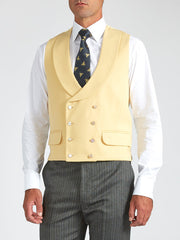 Yellow Gabardine Wool Double-Breasted Shawl Lapel Waistcoat