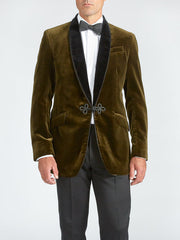 Olive Velvet Single-Breasted Grosvenor Smoking Jacket