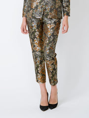 CIGARETTE TROUSERS OLIVE CHATSWORTH SILK JACQUARD