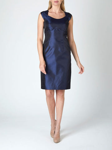 Josephine Dress Navy Reverse Plain Shantung