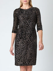 OZCAN STRAIGHT DRESS GREY LEOPARD DEVORE SILK DEVORE