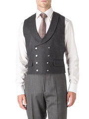 CHARCOAL SHAFTESBURY CASHMERE WOOL DOUBLE BREASTED 8 BUTTON SHAWL LAPEL WAISTCOAT