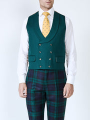 Forest Green Plain Wool Double-Breasted Shawl Lapel Waistcoat