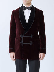 Burgundy Velvet Double-Breasted Smoking Jacket