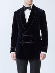 Navy Velvet Double-Breasted Smoking Jacket