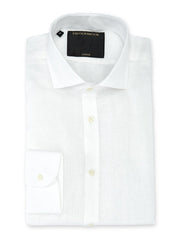 WHITE COLNE LINEN CUTAWAY COLLAR SHIRT