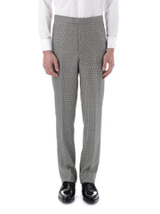 BLACK HOUNDSTOOTH WOOL HIGH WAISTED FLAT FRONT TROUSER