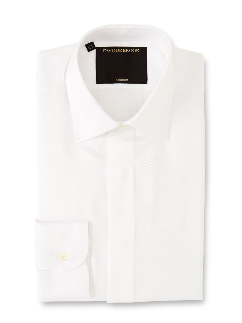 White Herringbone Cotton Ivy Shirt