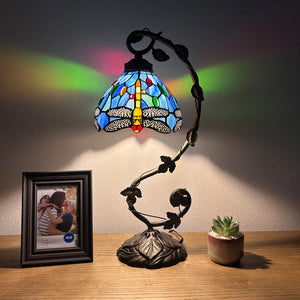 Tiffany Style Table Lamp Dragonfly Blue Stained Glass LED Bulb Included ET0801 - Enjoy Decor Lamps - Stained Glass Light Bulb