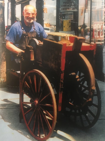 Dom Sr. of Siraco Sharpening with the original push cart in 1953.