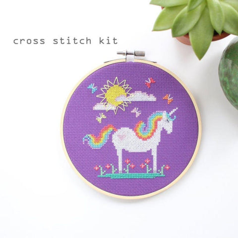 Cross stitch kit - Rainbow hearts cross stitch kit - kids cross stitch kit  - DIY beginners cross stitch kit
