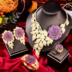 missvikki Trendy Luxury Valuable Peony Big Flowers Jewelry Set