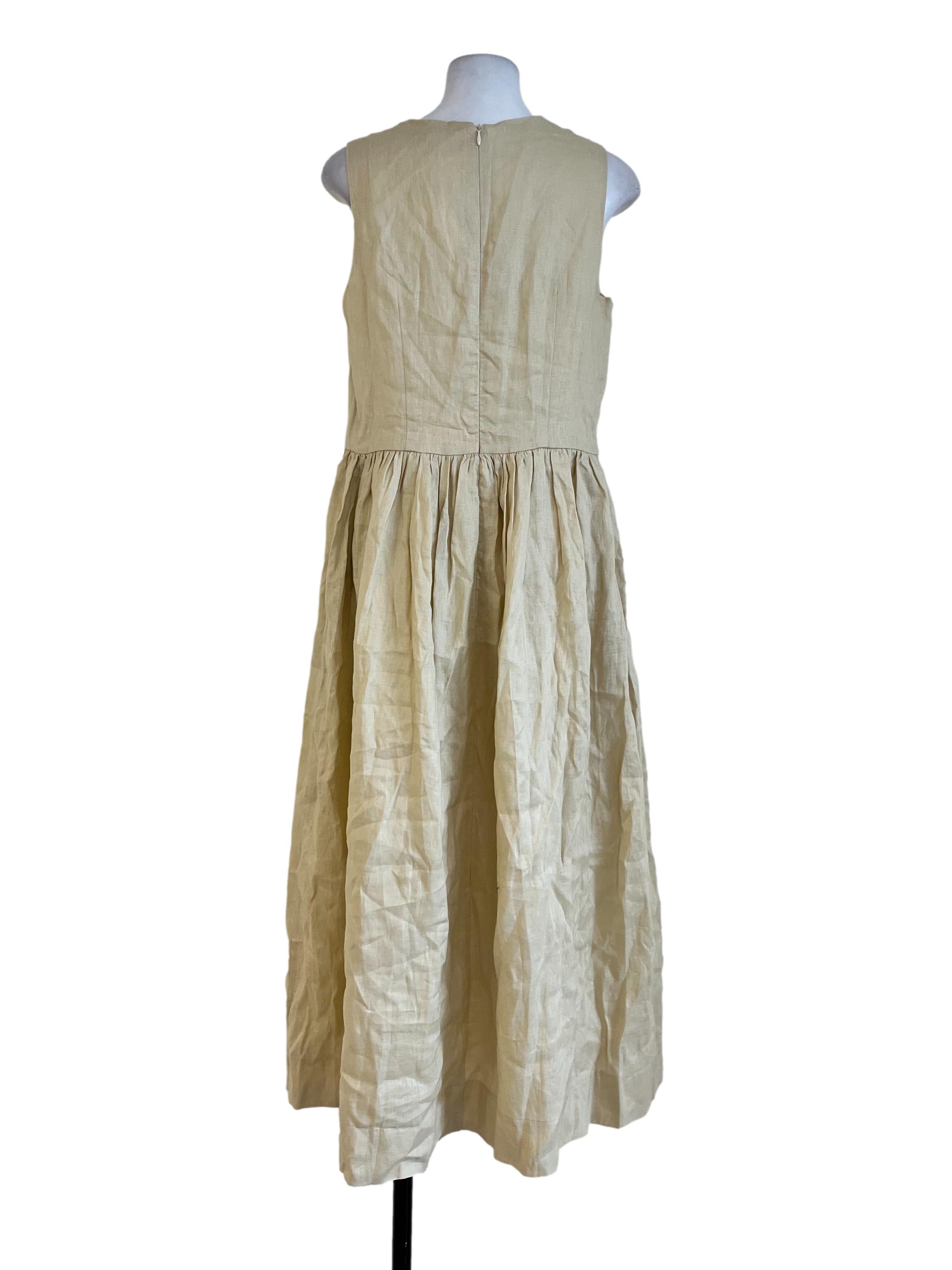 Cream Plain Round Neck Dress