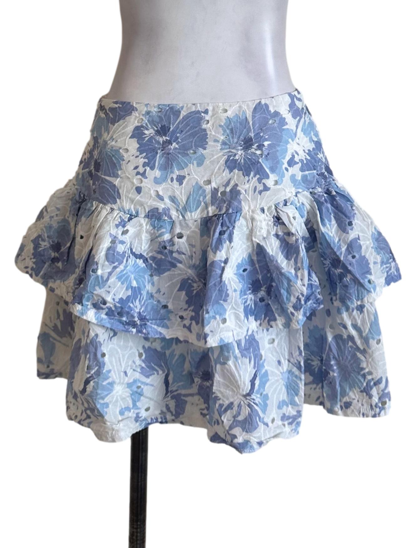 Blue White Eyelet Embroidery Tiered Skorts