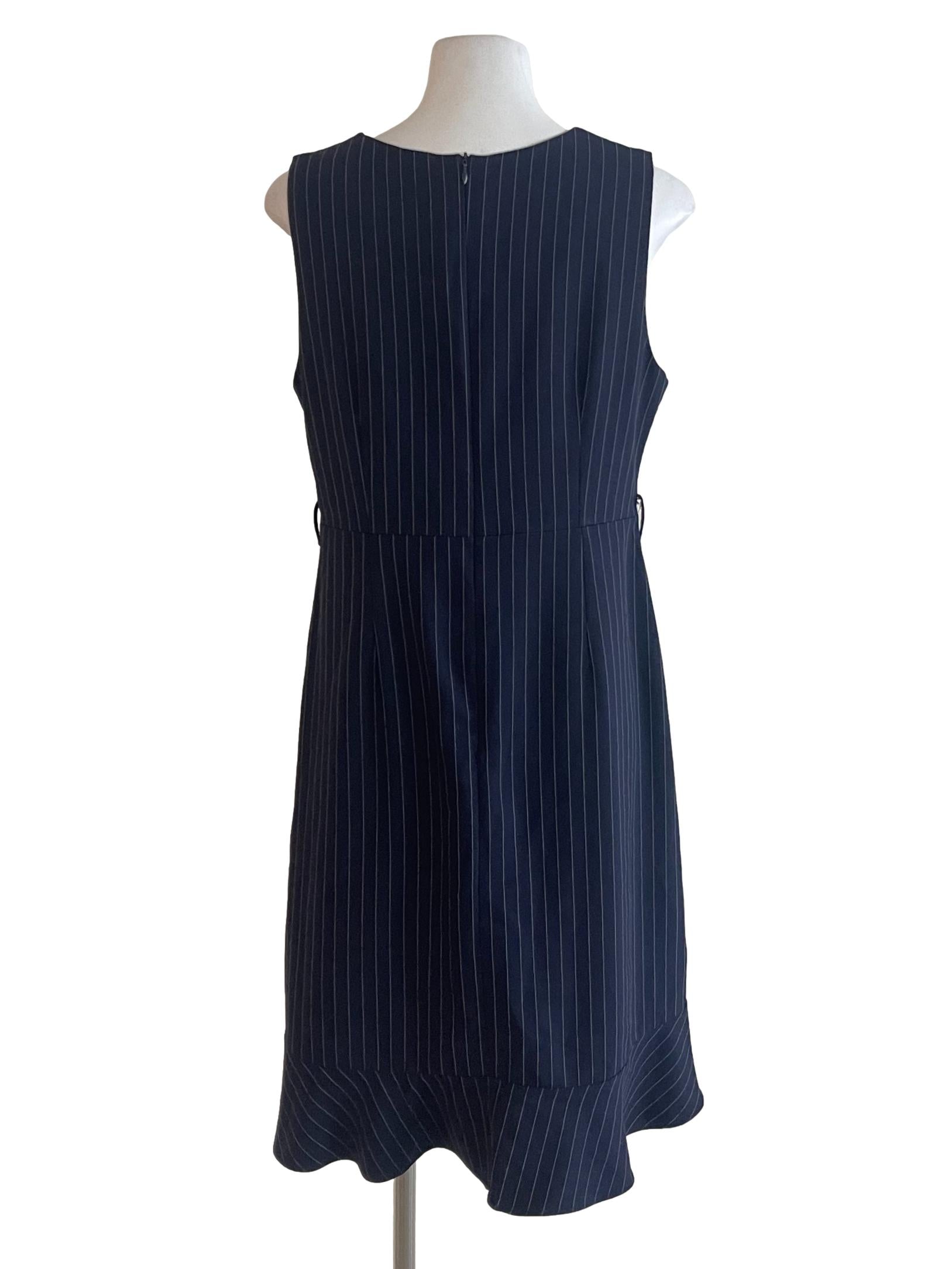 Navy Blue Pencil Stripe Waterfall Dress